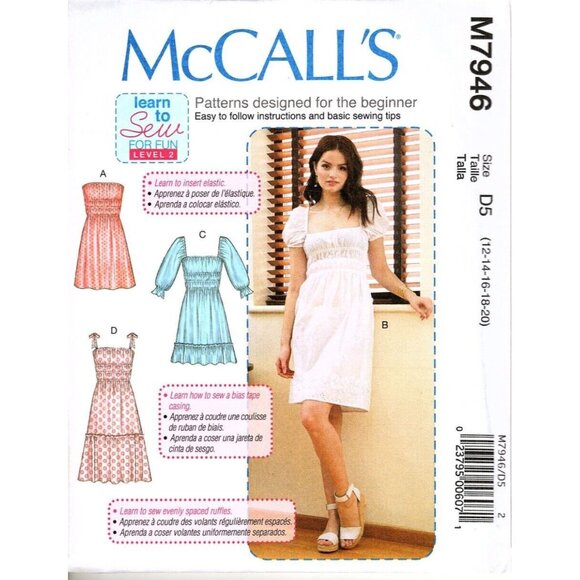 McCalls M7946 Misses 12 to 20 Learn to Sew Dresses Uncut Sewing Pattern - Picture 1 of 2